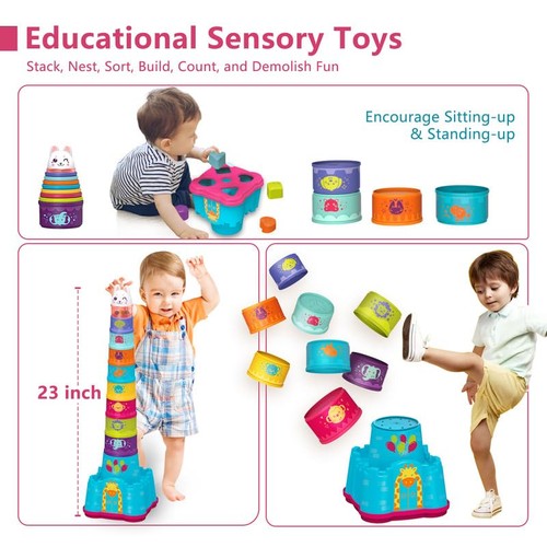 Baby Stacking Toys for Toddler 1-3, Nesting Cup Shape Sorter for Infant 6 to ... - Picture 2 of 6
