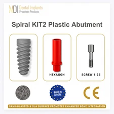Kit 2 - Spiral Fixture + Red Plastic Abutment | Hexagon Anti Rotation | Lab 2.42
