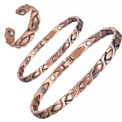 Massives Kupfer Magnet Fußkettchen Armband Ring Set Schmerzlinderung Arthritis Armband - Bild 1 von 4