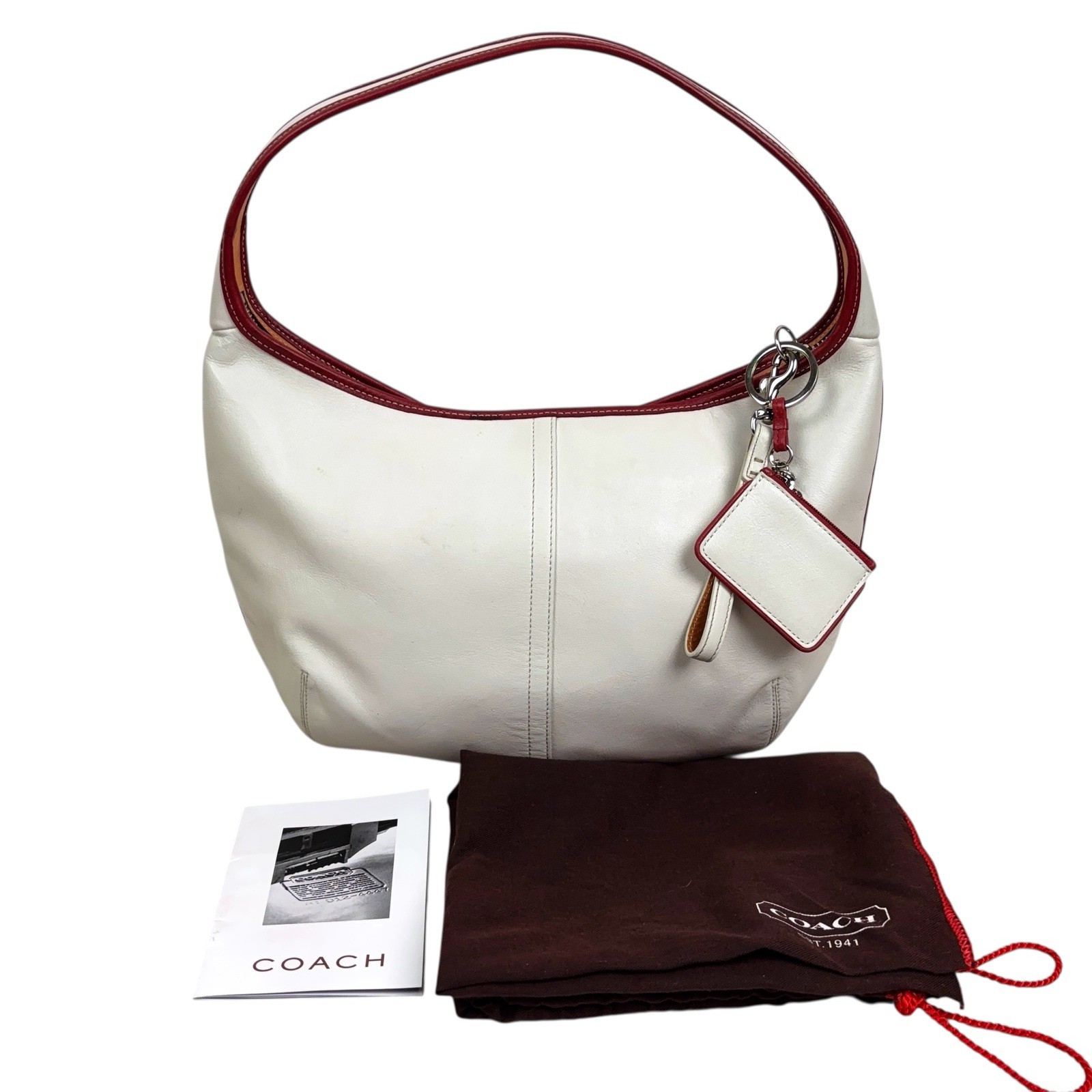 Coach 9293 White Leather Red Trim Vintage Ergo Hobo Shoulder Bag with Dust Bag