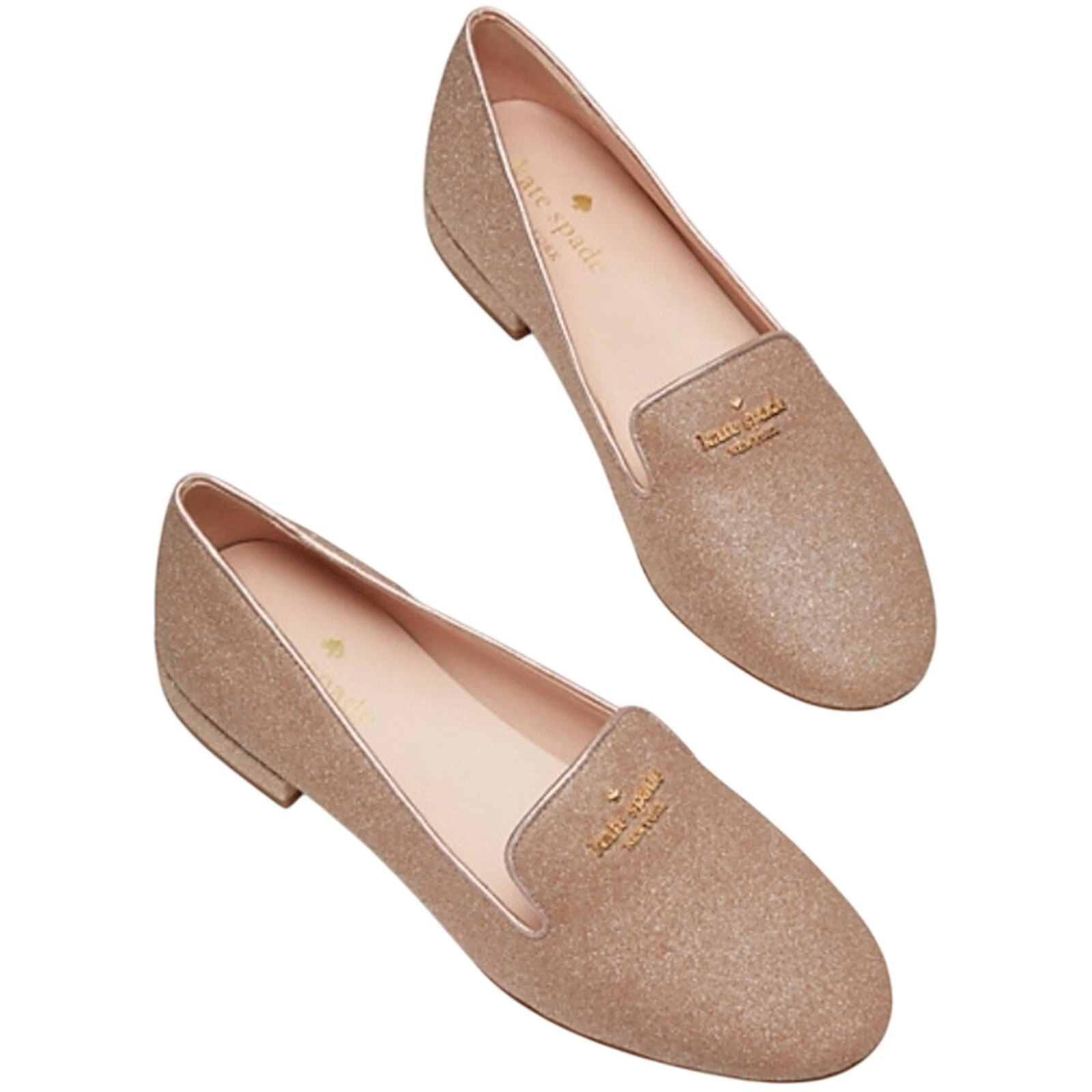 KATE SPADE SCARPE ELEGANTI BALLERINE TAGLIA 10 GLITTER ORO ROSA CLAUDIA
