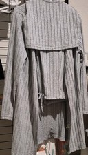 Women's 3 Piece Gray Knit Striped Lounge Set Drawstring M