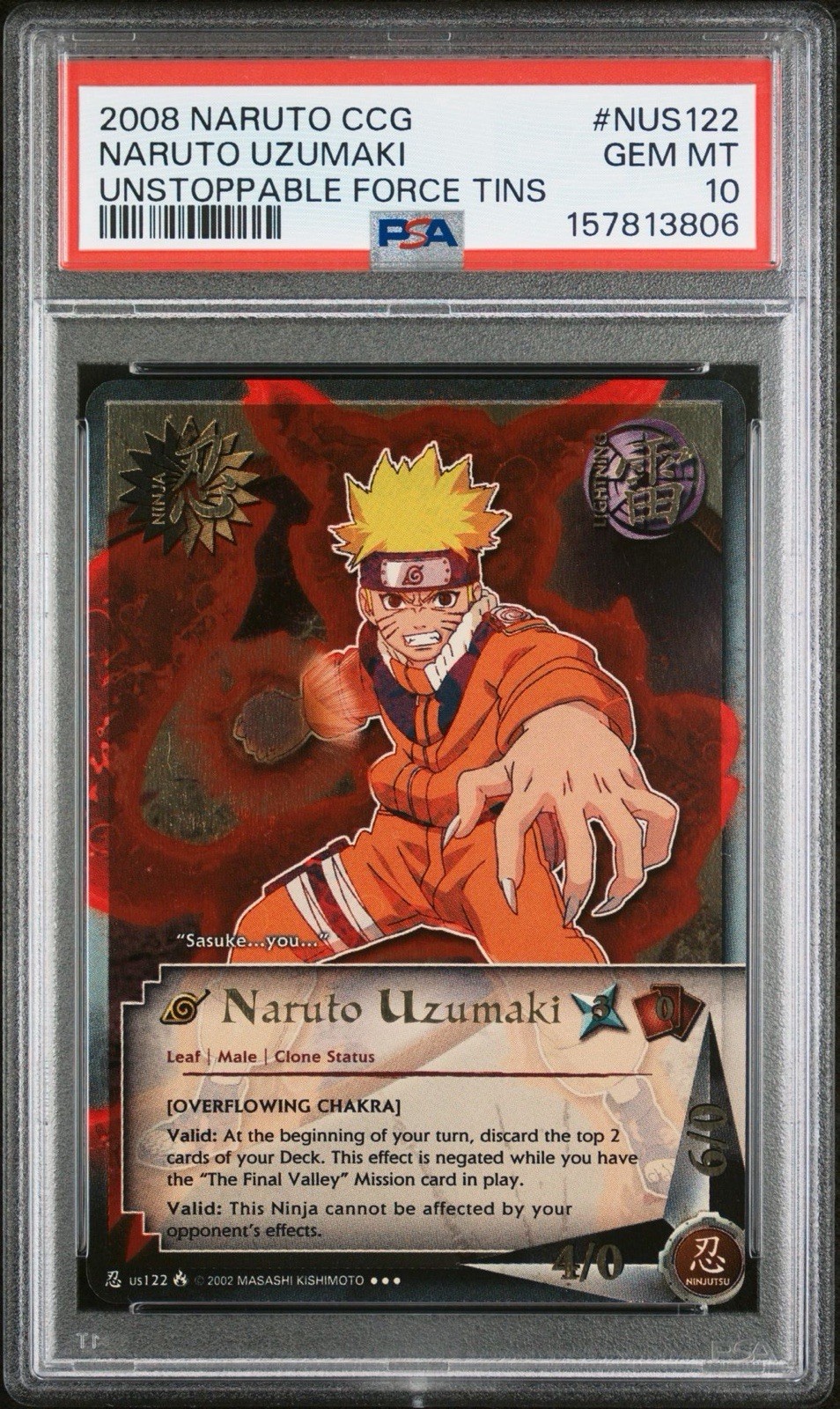 PSA 10 2008 NARUTO CCG CARD UNSTOPPABLE FORCE TINS #NUS122 NARUTO UZUMAKI view 2