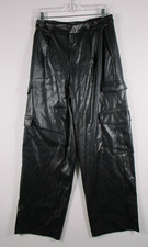 A New Day Women Cargo Faux Leather Pants High Rise Waist Buttons Size 6 Black