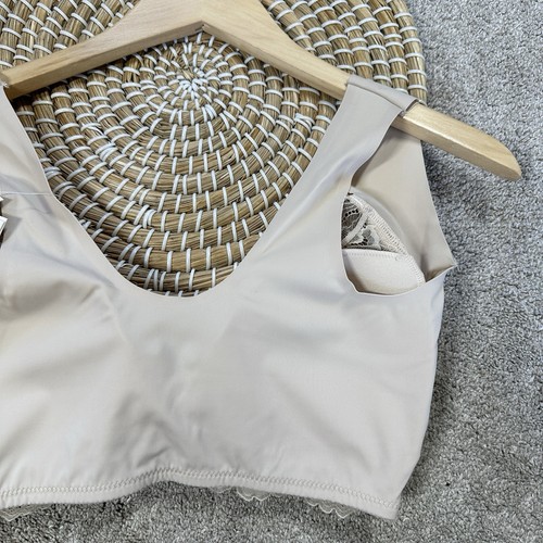 NWT Lucy Breeze Wire Free Lined Bra Lace Front Close Super Soft in Beige 36D - Picture 7 of 10