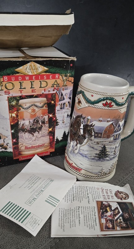 1996 Budweiser Collectable Holiday Stein  In Box W/ Papers "American Homestead"
