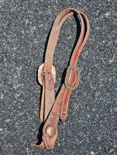 Western Leather One Ear Headstall Engraved Buckle Star Concho Brown Horse Tack