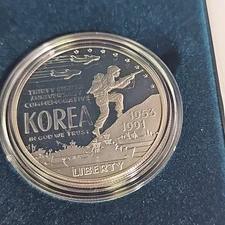 1991 US KOREAN WAR MEMORIAL UNC Silver Dollar PROOF w/Presentation Case & COA