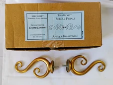 2 New Becket Berkshire Scroll Style Finials Antique Brass Finish #9003-11-27