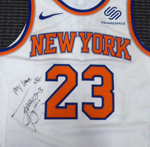 Knicks Trey Burke Auto Game Used White Nike Jersey "My Dawg JG" 4-11-18 Beckett