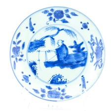 Chinese Ming Jiajing Mark Porcelain Plate Blue White Literati Scholar Late 20thC