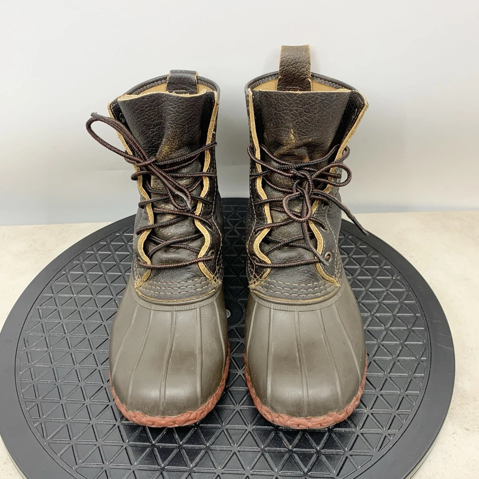 LL Bean Duck Botas Mujer Talla 7 Zapatos Marrón Cuero Bisonte Rojo Goma 8" Medio Foto 3 de 4