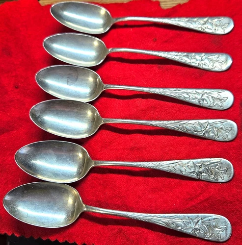 Set of 6 Antique Sterling Silver RW&S Mark 5 1/2” Spoons