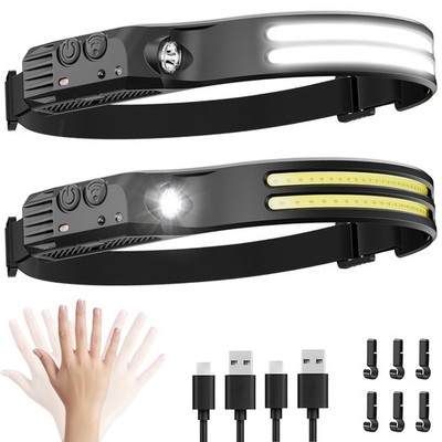2Pack LED Headlamp Rechargeable - 230° COB Super Bright Head Lights for Foreh...