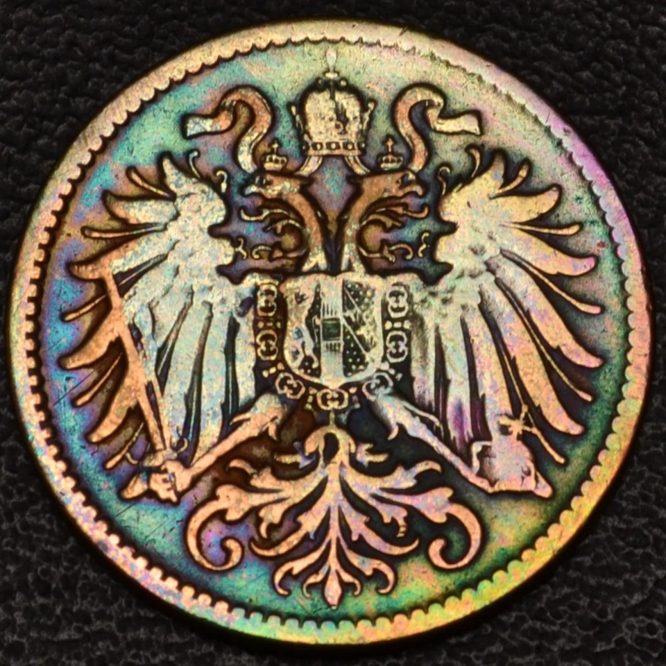 1897 Austria 2 Heller Rainbow Toning XF DETAILS (L45-13) - Image 2 of 3