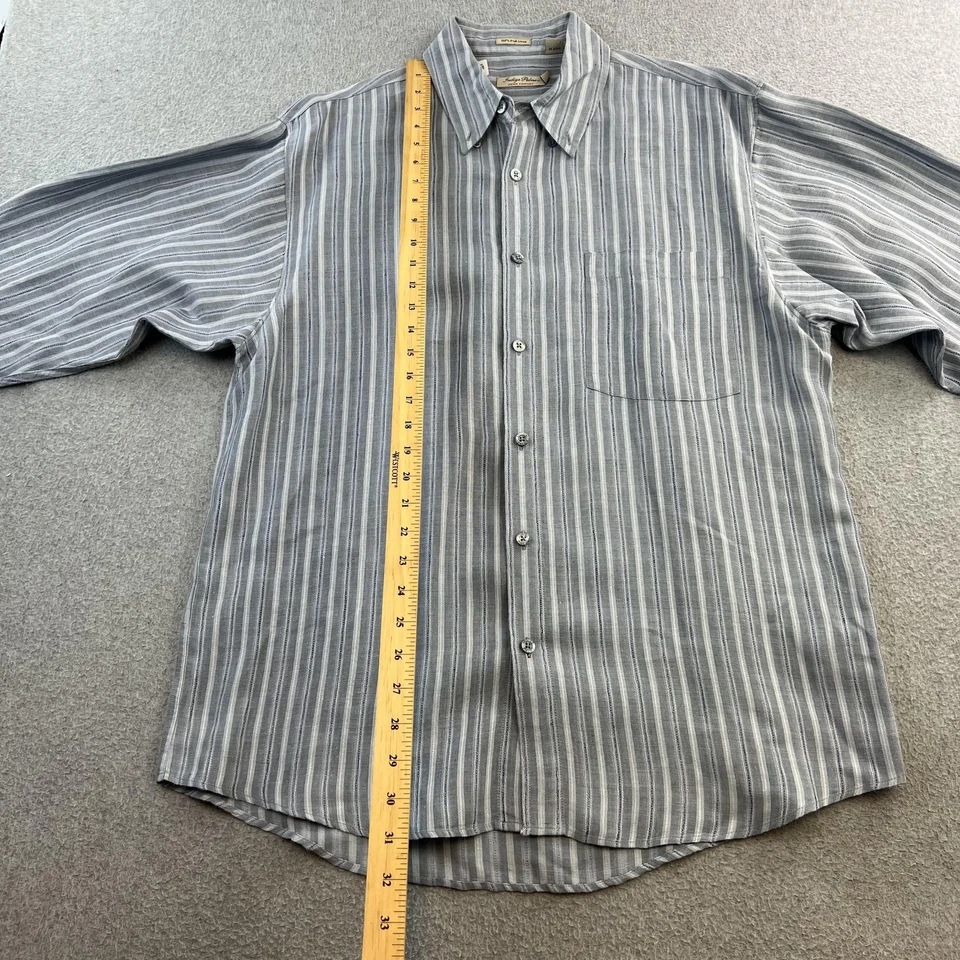 Camisa Indigo Palms Para Hombre Gris Mediana Rayas 100% Lino Irlandés Manga Larga Informal Foto 3 de 4