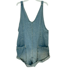 We The Free Women Denim Overall Shorts Romper S Blue Sleeveless Pockets Boho