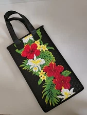 TROPICAL PAPER GARDEN INSULATED BEVERAGE/WINE TOTE Divided Zippered HIBISCUS NEW