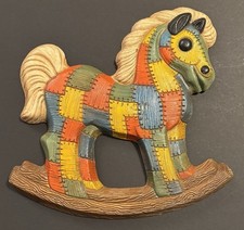 Vintage Patchwork Quilt Pattern Colorful Rocking Horse Wall Decor