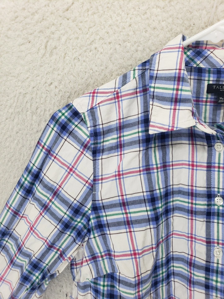 Top de pijama Talbots para mujer MP azul franela a cuadros con botones manga larga ropa de dormir Foto 2 de 4