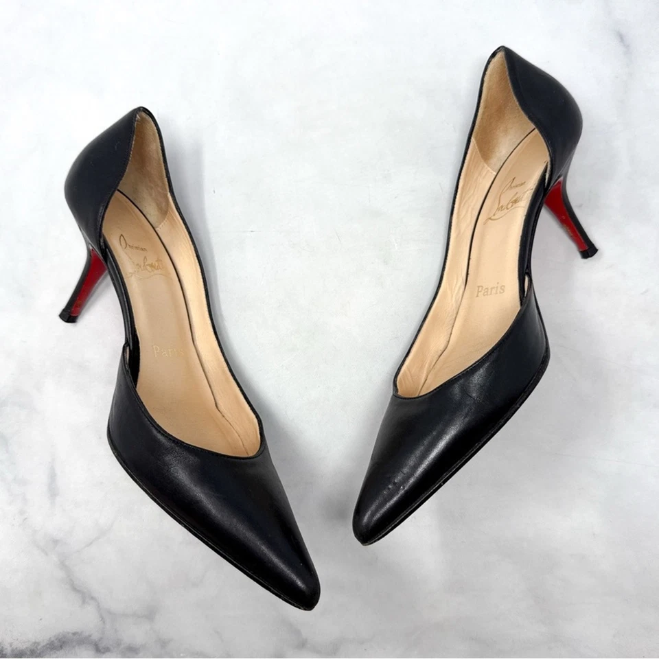 Christian Louboutin Vintage Iriza 70 Leather D'orsay Pointed Toe Pump Heel Black - Image 3 of 4