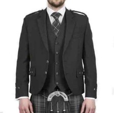 Scottish Argyle Kilt Jacket & Vest Charcoal Grey Blend Wool Wedding Jacket