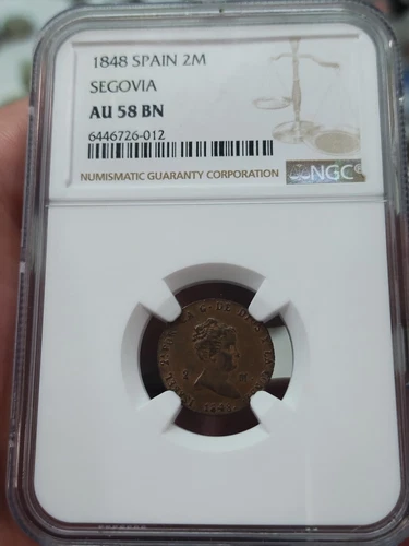 Spain 1848 Segovia 2 Maravedis NGC AU58