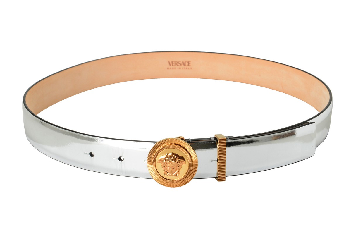 Versace Women's Silver Leather Medusa Head Decorated Buckle