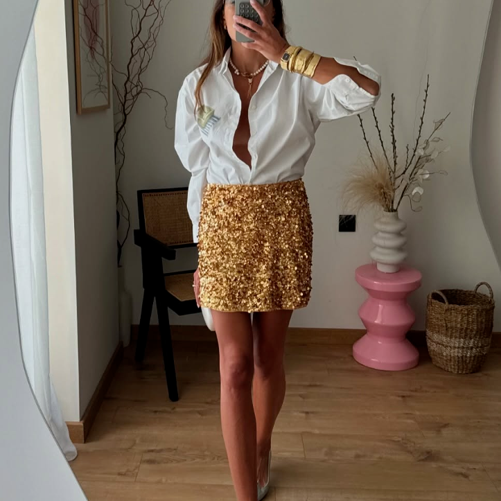 Gold Sequin Skirt Zara ZARA ❤️ SS24 GOLD SEQUIN MINI SKIRT ZW