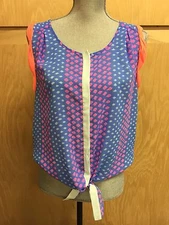 AMERICAN EAGLE Sleeveless Button Down Top Blouse Medium Bright Knot Hem (P367)