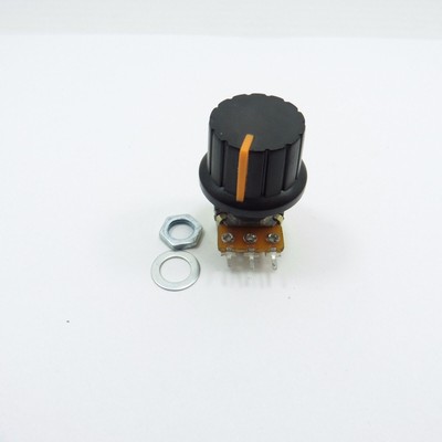 Mono-Potentiometer Linear B-Welle 1K - 1M Ohm + Mutterdichtung und Topfknauf 24 mm