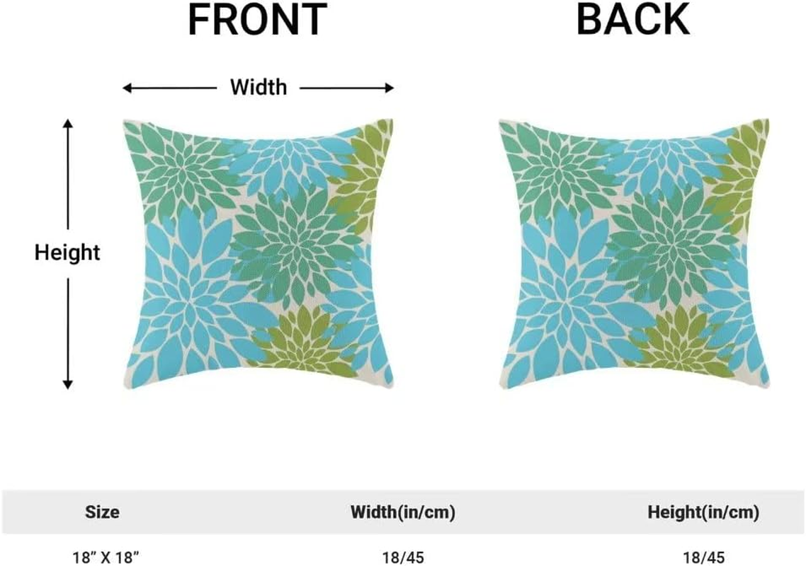 Light Blue Green Pillow Covers 18X18 Inch Set of 2, Summer Dahlia