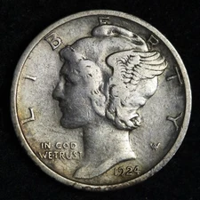 1924-D Mercury Silver Dime XF E349 T