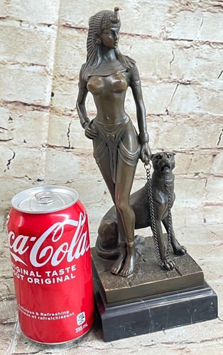 10.5" " Egyptian Queen Nefertiti,Cleopatra Enthroned Panther Bronze Statue Decor - Picture 2 of 10
