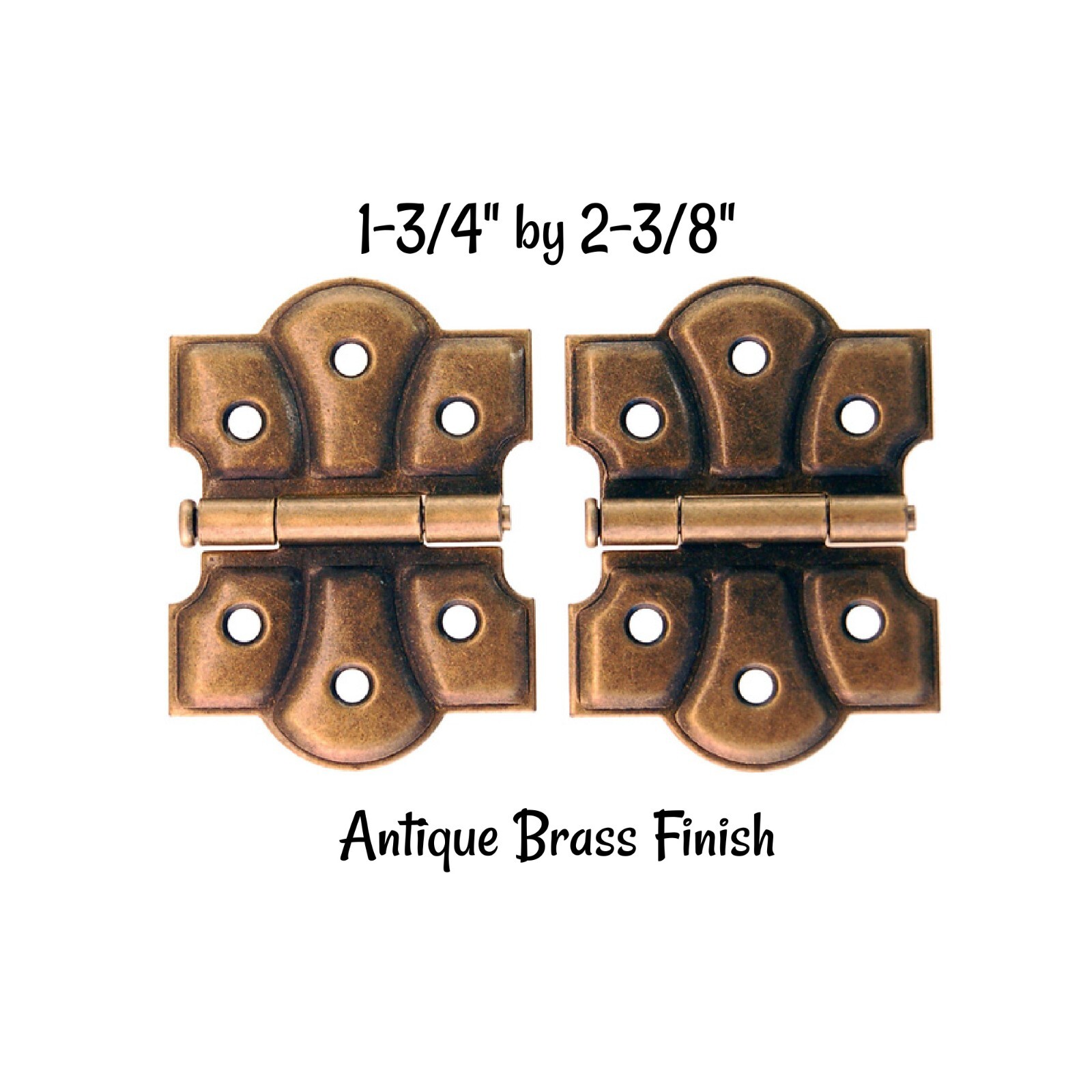 Pair of Embossed ornamental hinges Antique Brass Finish Antique Vintage Style