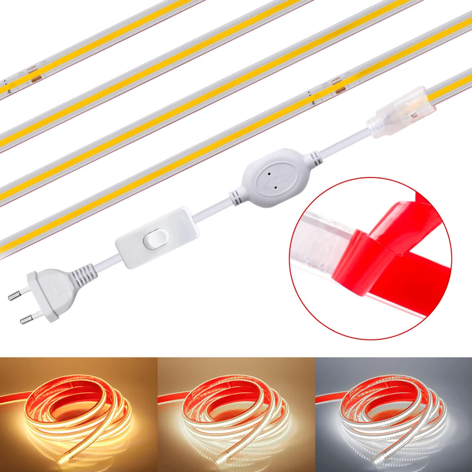 230V COB LED Streifen Wasserdicht 288LEDs/M Selbstklebend Lichtband Lichterkette - Bild 4 von 4