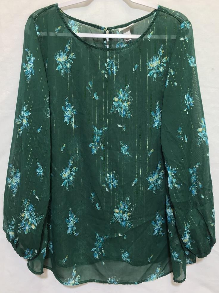 *Ava & viv green floral print sheer see through women's long sleeve top 2X