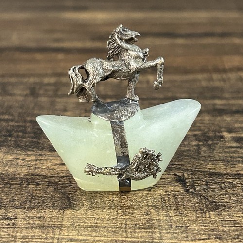 Vintage Chinesisches Horoskop Messing Bowenit Jade Pferd Figur - Bild 2 von 5