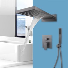 3-functions Rectangle Rain Shower Head Hot Cold Mixer Valve Faucet Set Hand Tap