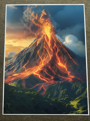 Prehistoric Volcano Eruption Poster - Vintage Style Wall Art 18x24in
