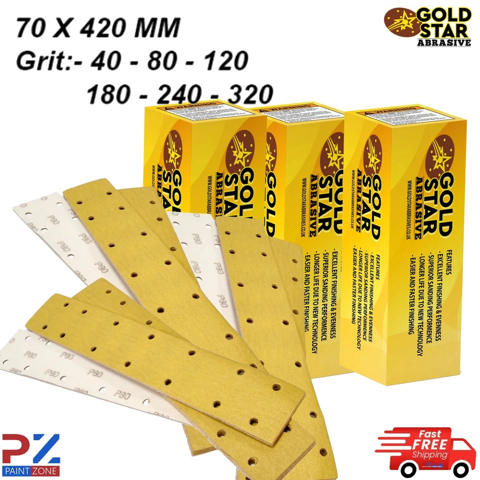 SANDING STRIPS 70 x 420 MM MIX BRAND GOLDSTAR GRITS FROM 40 TO 320