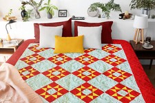 Ohio Star variation FINISHED QUILT - Nice traditional patchwork quilt - Queen