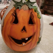 Large Halloween Hand Painted Light Up Jack-O-Lantern Gourd Porch or Table Decor 