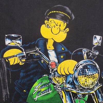 Vintage 1993 Auto Toons Popeye Motorcycle Biker Shirt Single