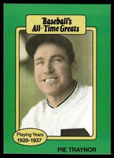 1987 Hygrade All-Time Greats #NNO Pie Traynor Jersey logo not visible Card