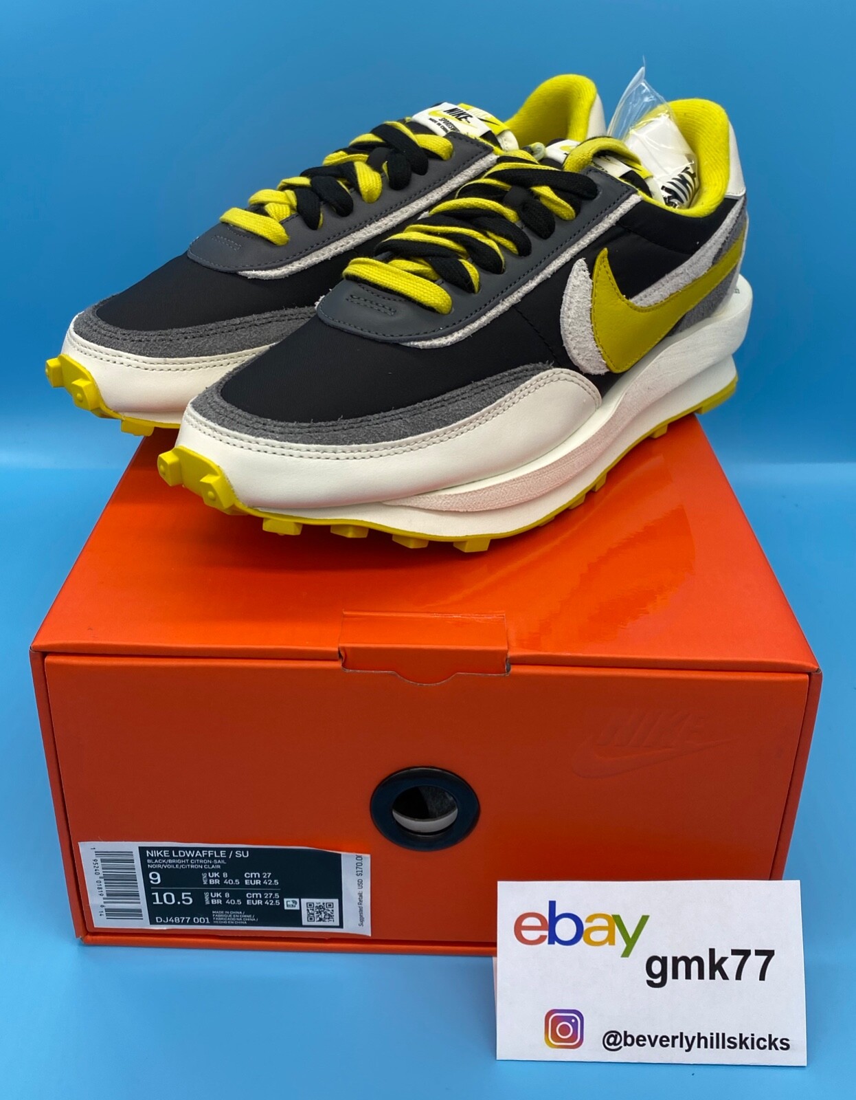 SACAI X NIKE Nike LD Waffle x Sacai x Undercover nero brillante uomo 8 5 9 nuovissima DS