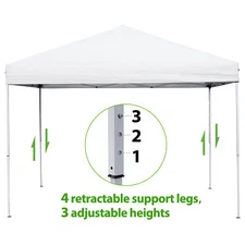 Canopy Pop Up Party Tent Adjustable Heights with Bag Outdoor 10 x 10 FT White
