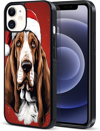 For iPhone 11 12 13 14 15 Pro Max Hard Phone Case Christmas basset hound - Picture 2 of 30