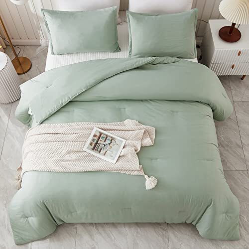 ROSGONIA Beige Comforter Set Queen, 3pcs (1 Boho Beige Comforter & 2 Pillowcases), All Season Bedding Lightweight Soft Bedspread Blanket Quilt Gifts