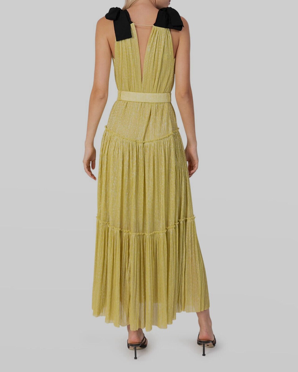 $412 Sabina Musayev Women's Yellow Metallic Ray Bow Belted A-Line Dress Size S | eBay $412 Sabina Musayev Women's Yellow Metallic Ray Bow Belted A-Line Dress Size S | eBay